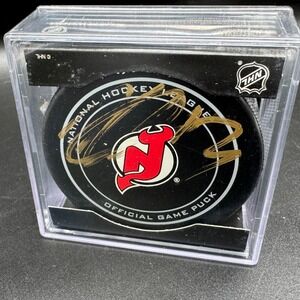 Nico Hischier Signed New Jersey Devils NHL Official Game Puck Gold Auto Hologram